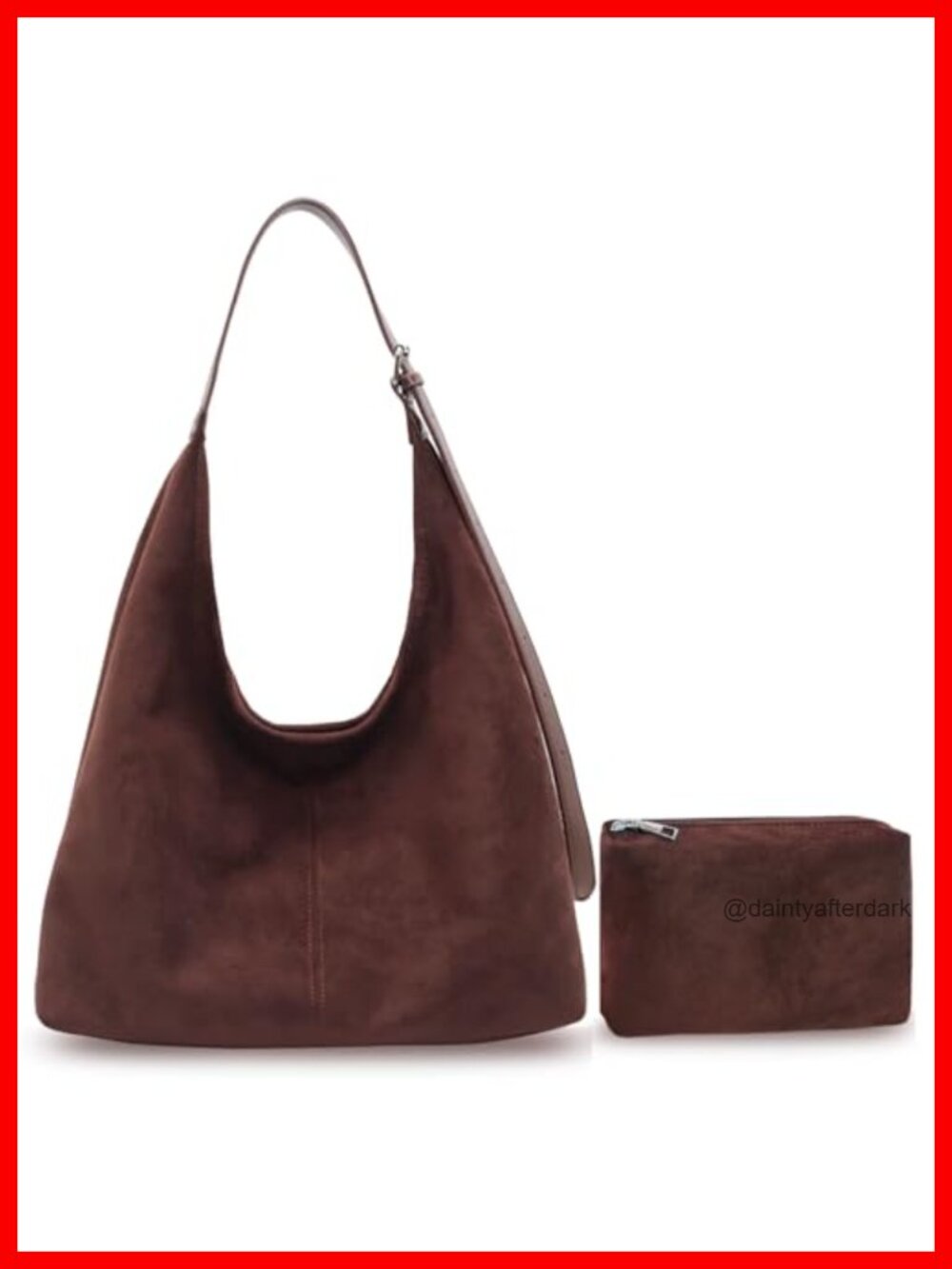 Faux Suede Hobo Tote Shoulder Bag with Pouch Adjustable Strap